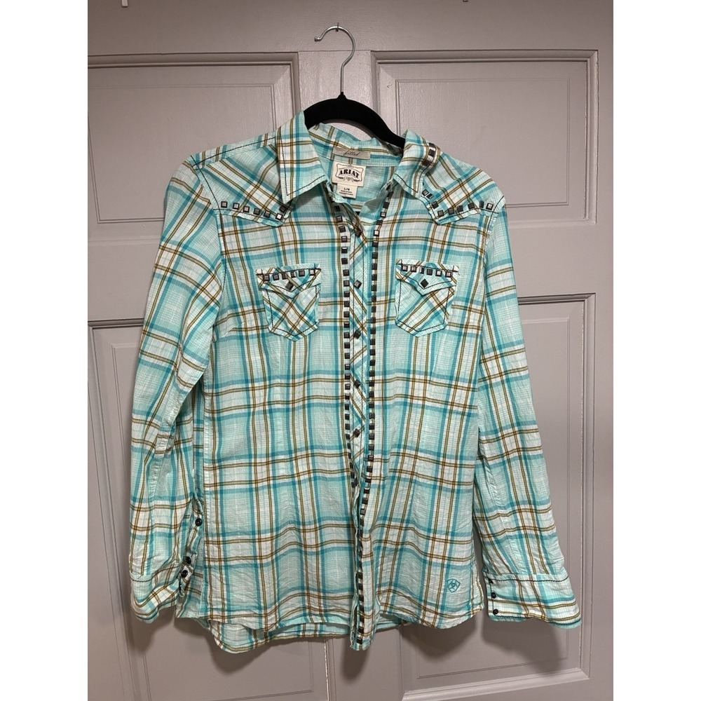 Ariat Womens Shirt Size Large Plaid‎ Western Snap Shirt Long Sleeves Festival
